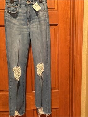 Good American Light Blue Distressed Straight Leg Jeans